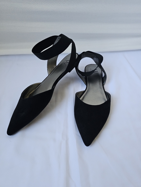 Worthington Shoes - Worthington Black Faux Suede Pointed Toe Ankle Strap Flats - Chic & Minimalist